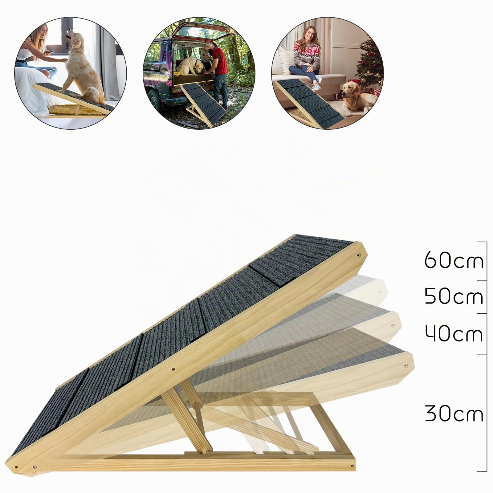 LZQ Escalier pour chien - Pliable - Pour petits chiens et chats - Portable - Réglable en hauteur - En bois - Avec tapis antidérapant - Pour lit, canapé, 100 cm de long