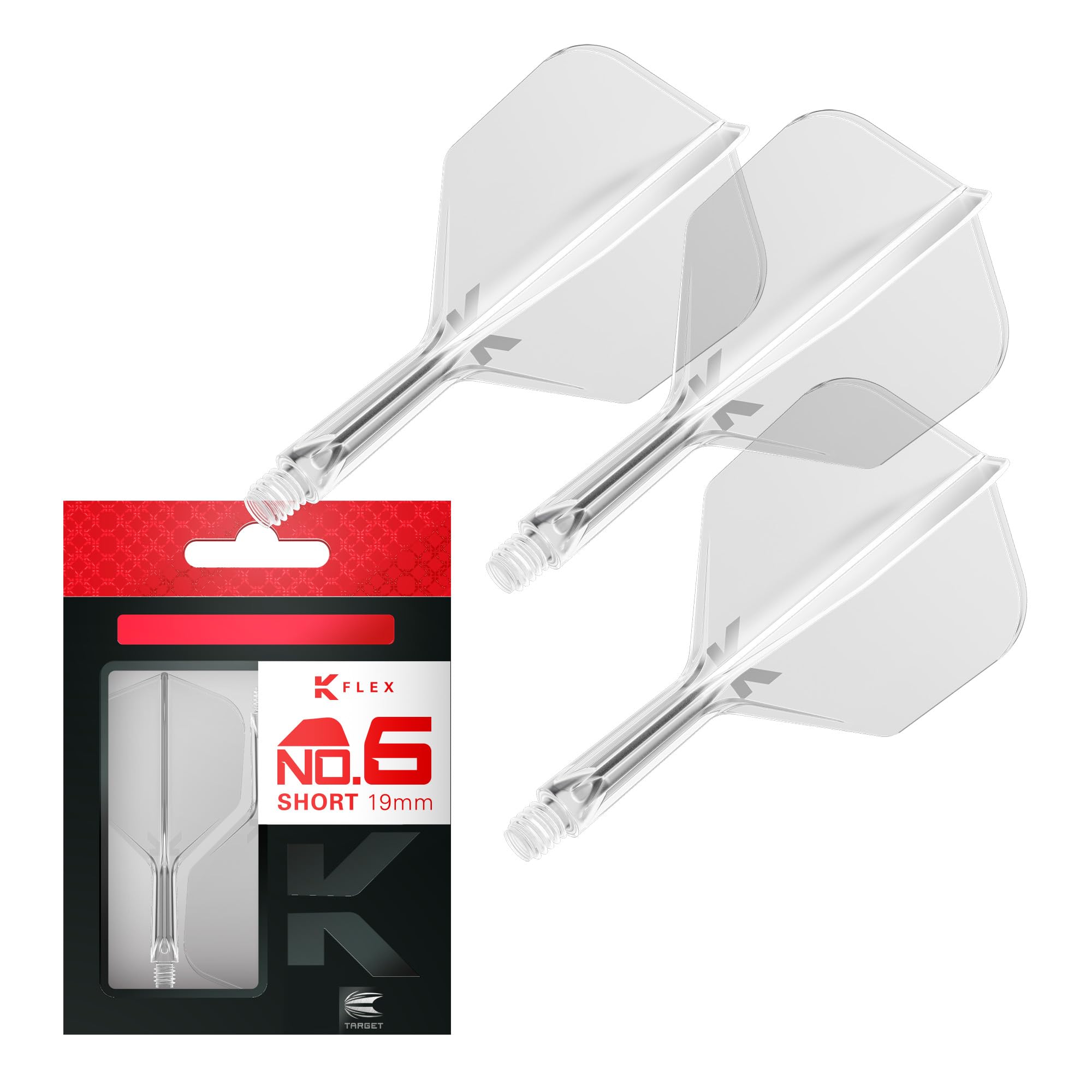 TARGET Darts K Flex Integrated Dart Flight and Shaft, No.6 Clear (Short) | Pack of 3 K-Flex - No 6, Precision Moulded 2-in-1 Dart Flights and Dart Stem | Professional Dart Accessories