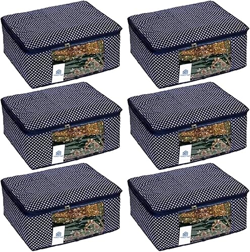 Juego de 6 fundas de algodón acolchadas de 3 capas plegables para sari bolsa de almacenamiento de ropa organizador de armario con ventana