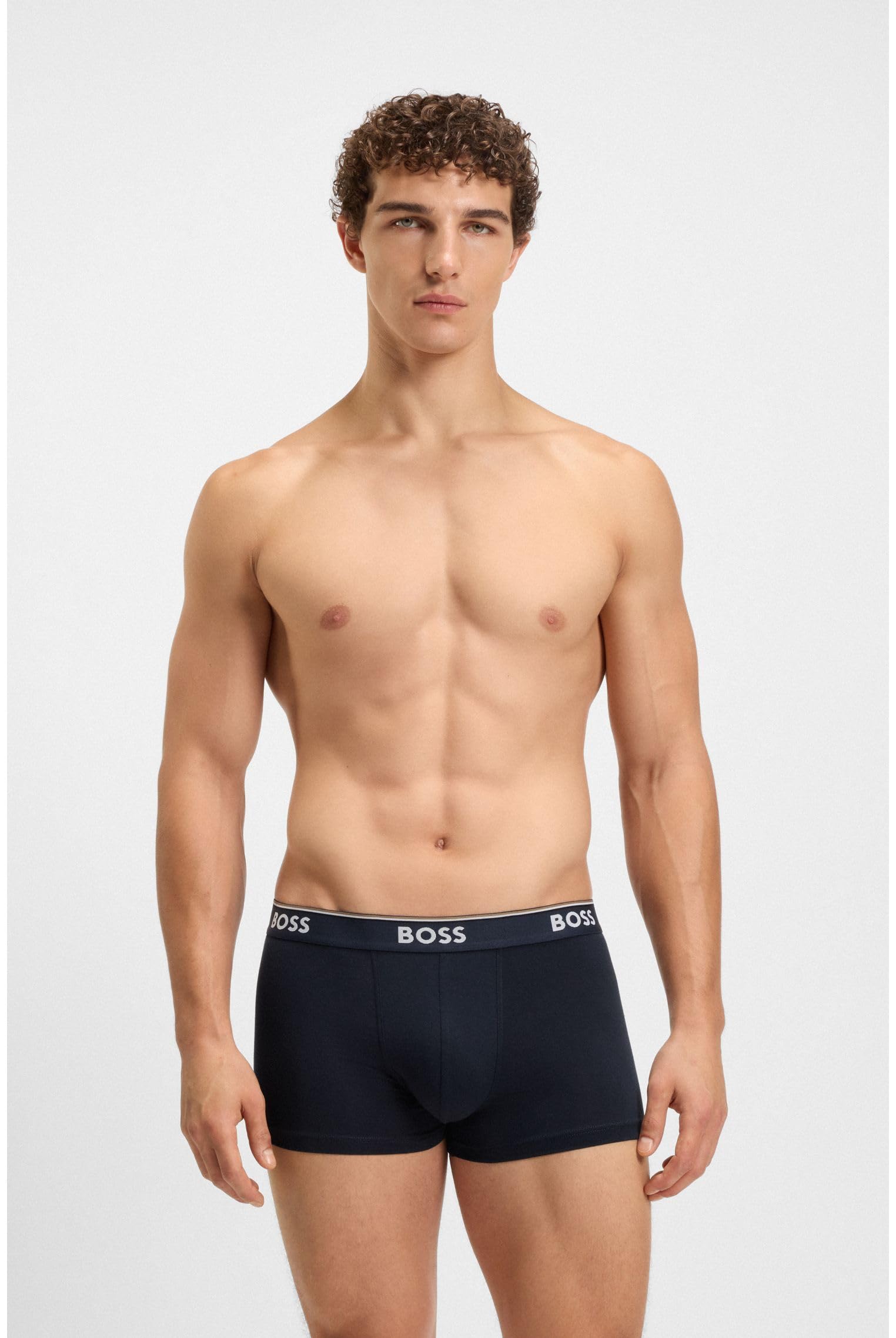 BOSS Dreierpack Eng Anliegende Boxershorts Mit Kurzem Bein Aus Stretch-Baumwolle Mit Logo-Bund