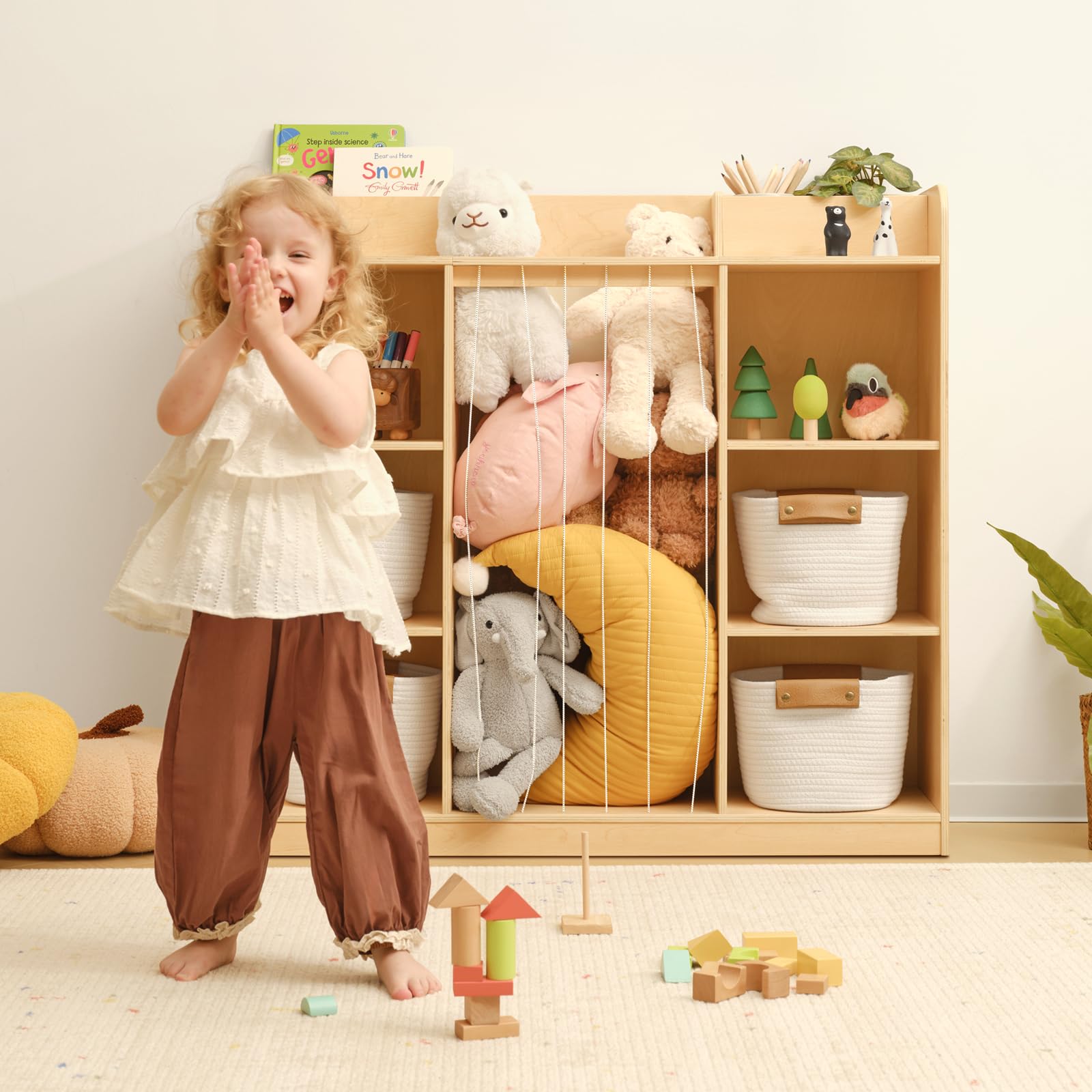 OOOK Rangement pour Animaux en Peluche, Organisateur à 3 étagères cubiques, étagère à Livres et Jouets pour Salle de Jeu, crèche et Maternelle