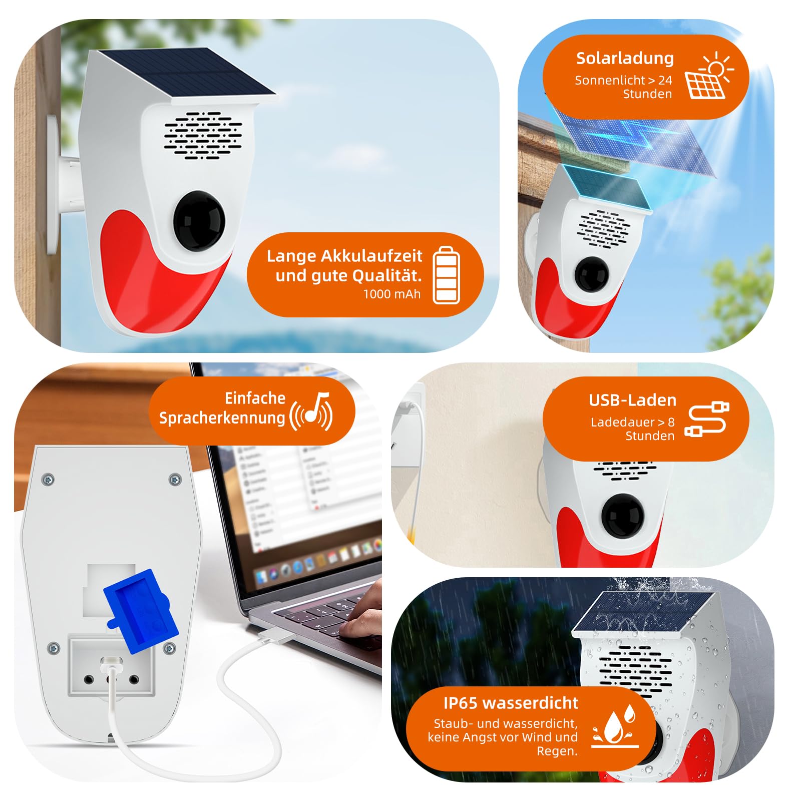 Detector de movimiento, alarma solar para exteriores, 120 dB, sensor de movimiento con mando a distancia, IP65, resistente al agua, sistema de alarma para vivienda, garaje, granja, jardín