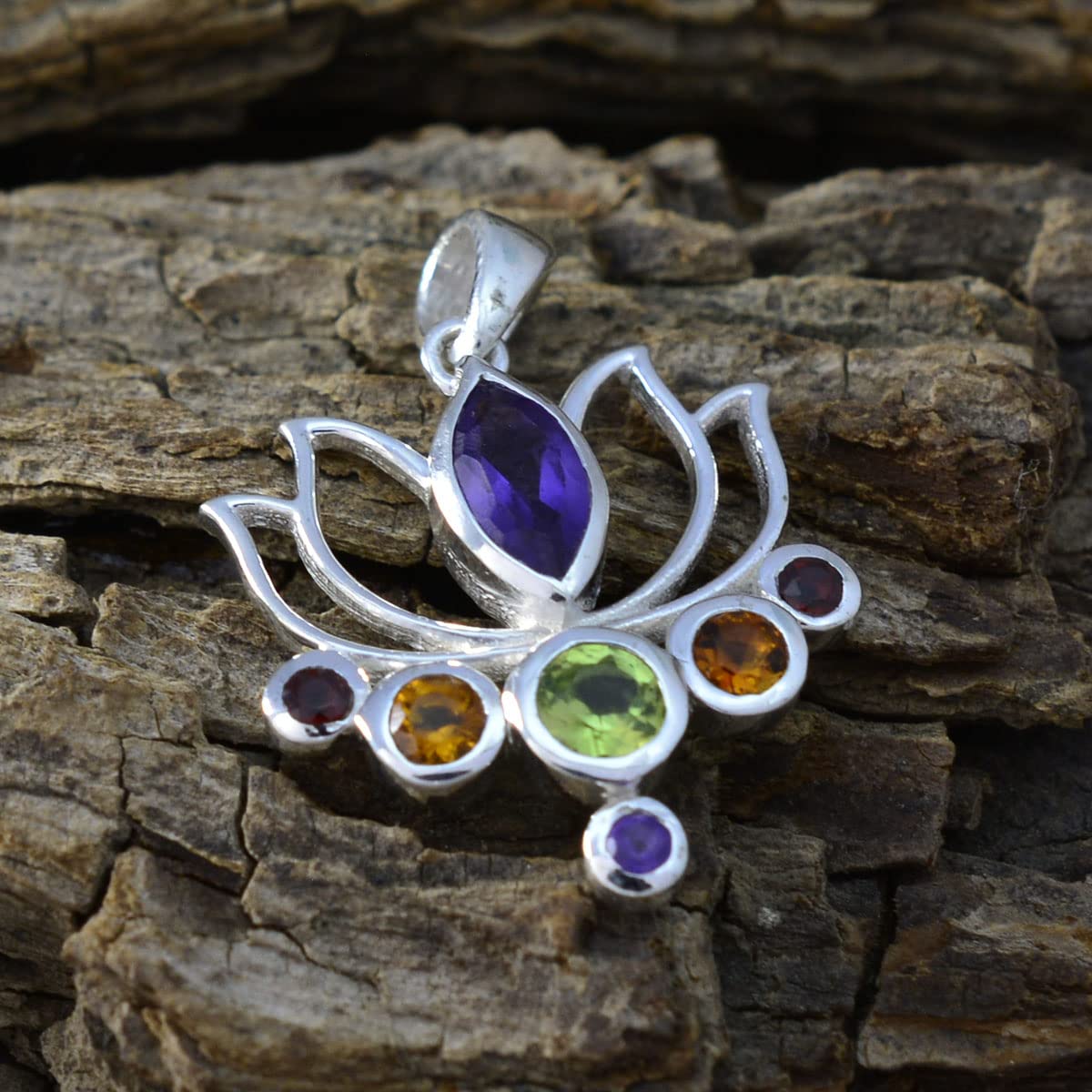 Ciondolo multi sfaccettato multi forma con pietre preziose reali - 925 Argento Multi Multi Real Gemstones regalo di gioielli unico per fidanzamento