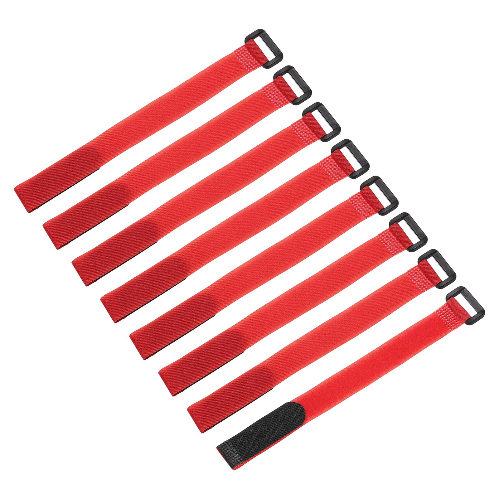 QUARKZMAN 8 sztuk pasów mocujących na baterie wielokrotnego użytku, 0,8 x 30 cm, czerwony nylon, uniwersalny pasek na baterie, regulowany pasek mocujący na rzepy, do quadcoptera
