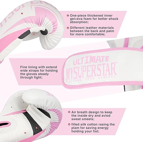 Miniatura 6 de MYSUPERSTAR Ultimate Boxing Kick Boxing Muay Thai - Guantes de entrenamiento para hombres, mujeres, jóvenes, MMA UFC