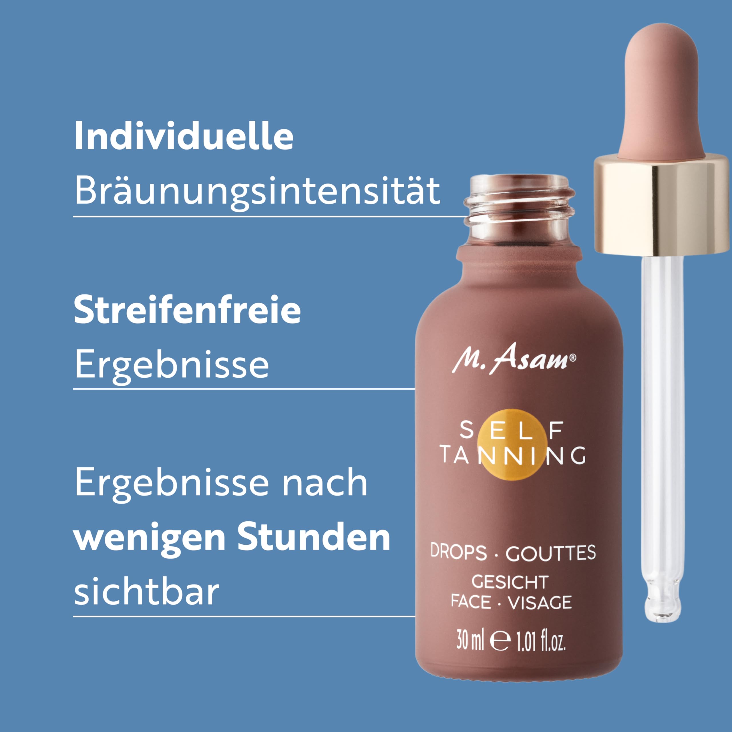M. Asam SUN Self Tanning Drops (30 ml) – Flüssiges Selbstbräuner-Konzentrat zum Mischen mit der Gesichtspflege, individuelle Bräunungsintensität & streifenfreies Ergebnis nach wenigen Stunden