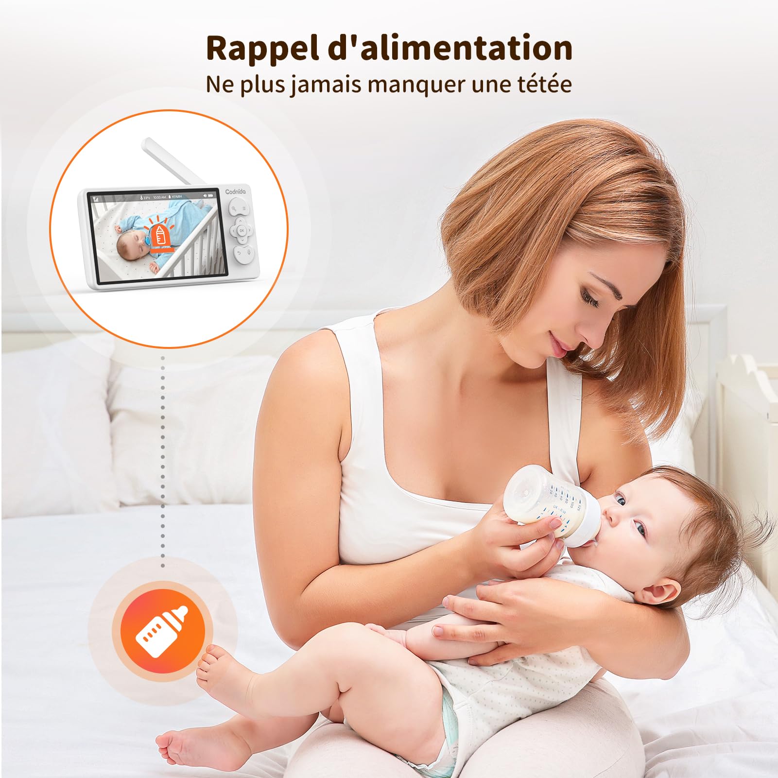 Codnida 5.5" LCD Babyphone Camera,2K 3MP Caméra Bebe Surveillance avec Vision Nocturne Suivi Automatique Capteur Soins Intelligents Mode Vox Audio Bidirectionnel Berceuses