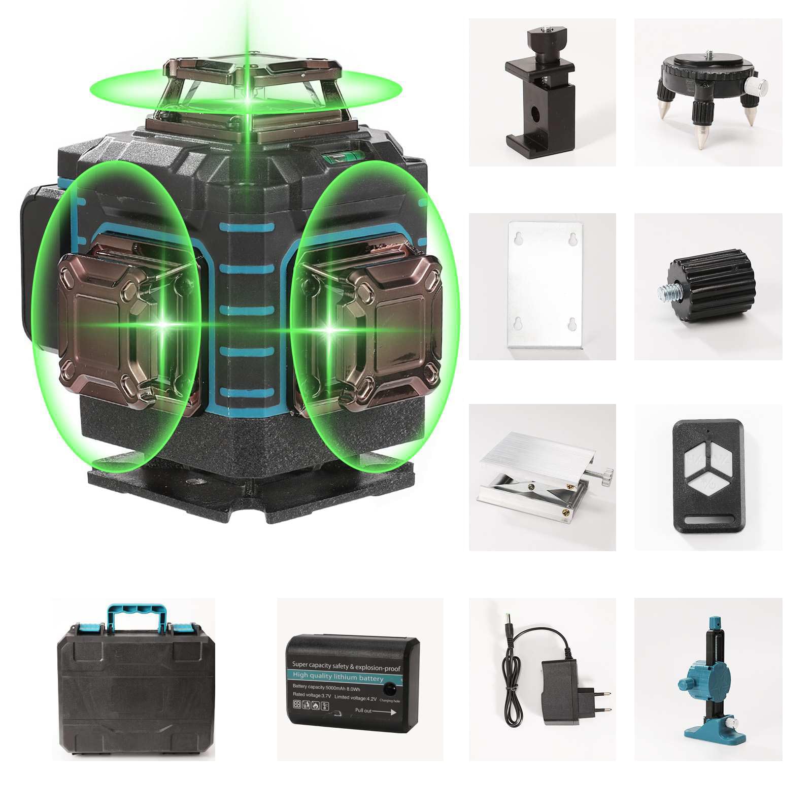 Livella Laser, Livella Laser Rotante 4D a 16 Linee e Strumento Verticale, Livellatrice Automatica, Con Display Digitale Touch Screen, Livella Laser 4 x 360°, Batteria Incorporata (Una Batteria)
