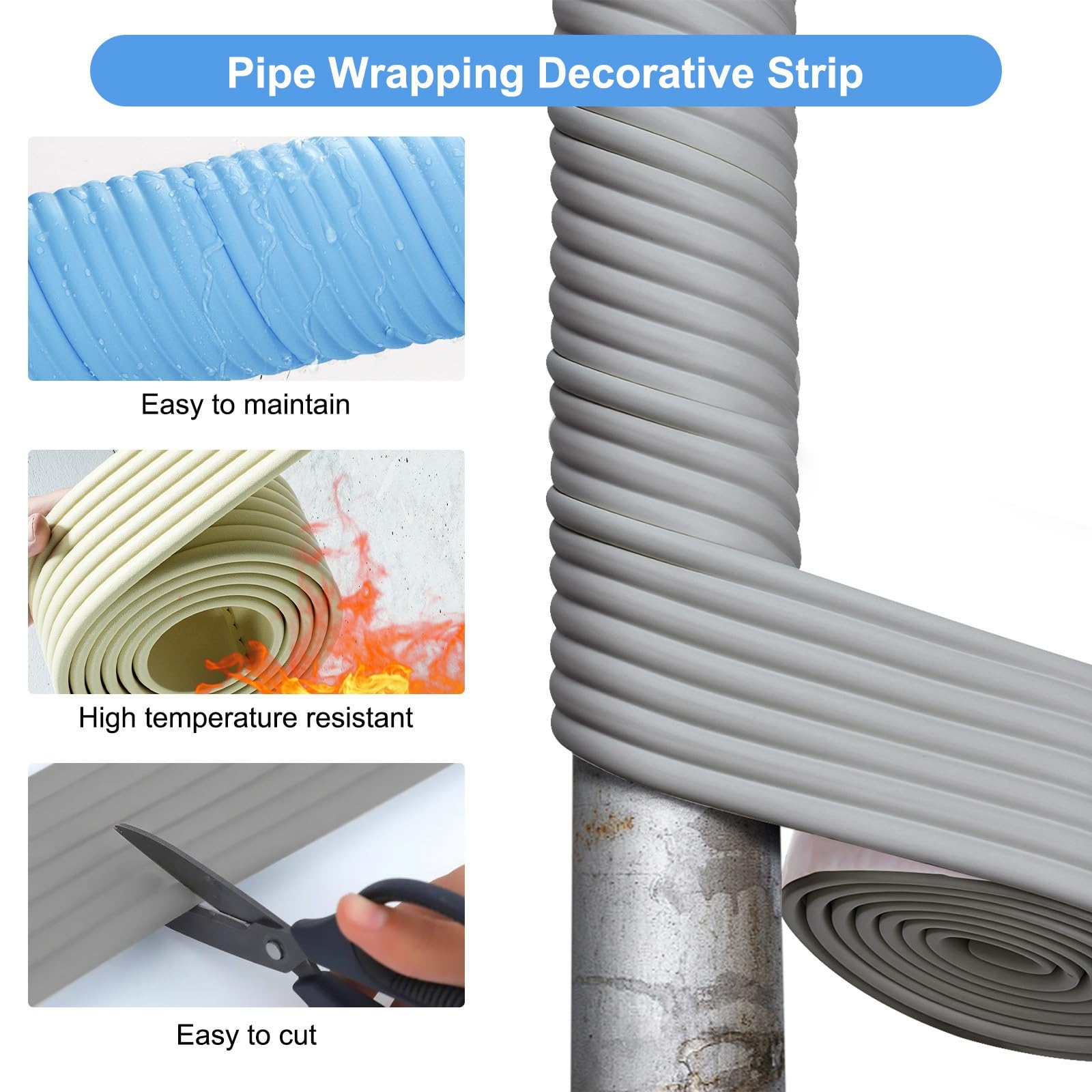 Nastro Isolante Per Tubi Esterni Con Striscia In Schiuma, 2m Nastro Isolante Per Tubi Esterni, Design Autoadesivo, Nastro Isolante In Schiuma Termica Per Protezione Dei Tubi acqua(Blue,3pcs)