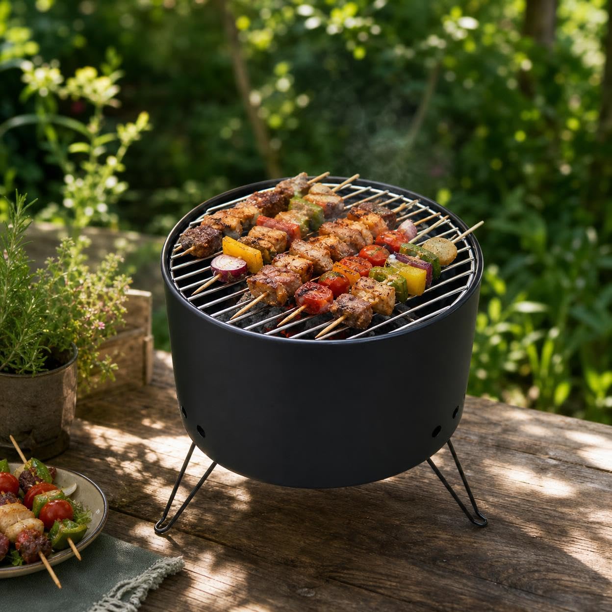 Barbacoa de Carbón Portátil, Parril Pequeña para Camping, Picnic y Balcón