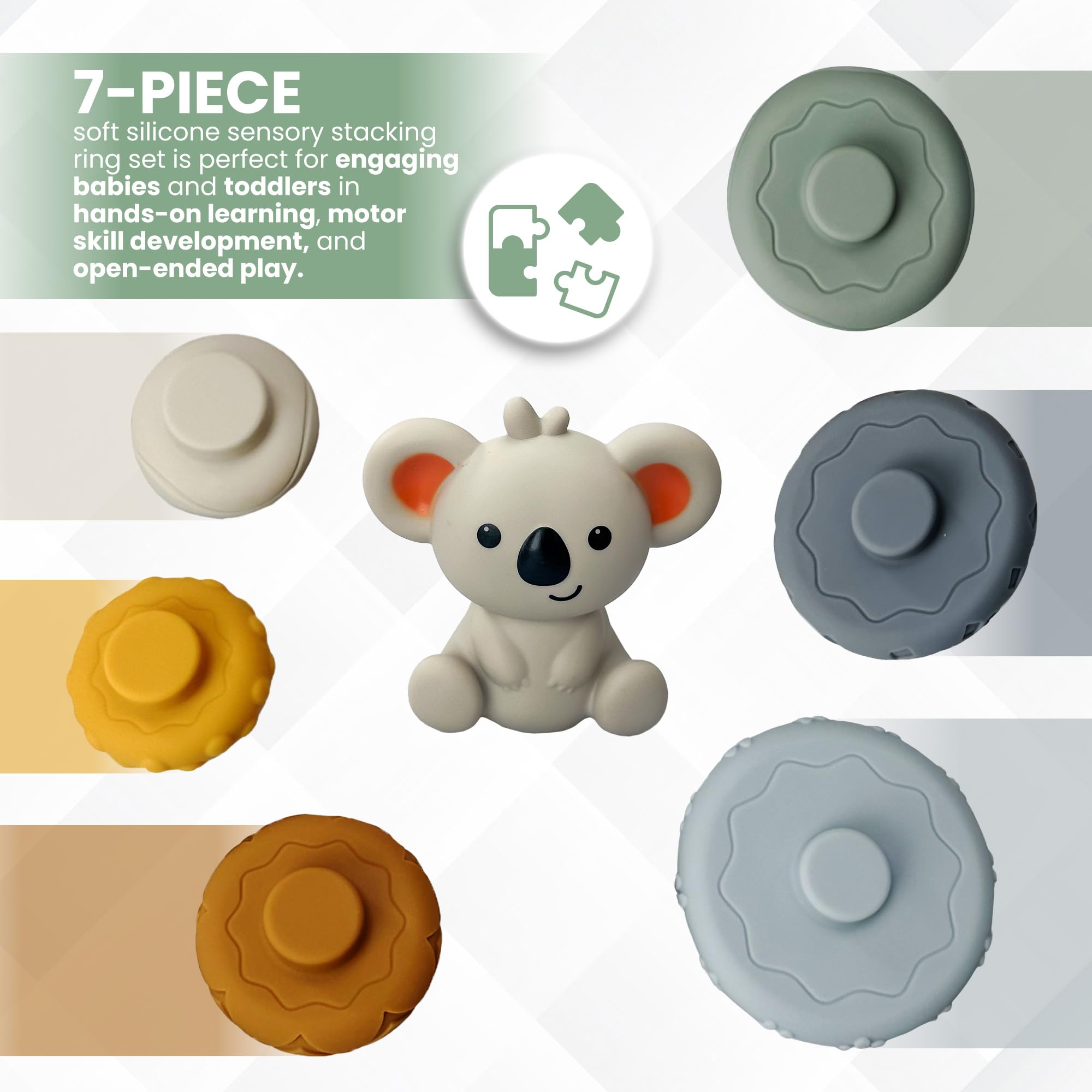 Kyoot Stacks of 7 Circles Silicone Stacking Rings Nesting Stacker Ring Tower BPA-Free Teething Toy Baby Montessori Sensory Early Learning Toys for Babies - Image 3