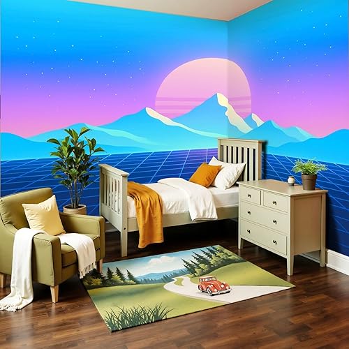 Miniatura 2 de Mural de pared moderno para despegar y pegar, con ondas de vapor retrowave synthwave retro, paisaje del mundo, autoadhesivo, removibles, calcomanías