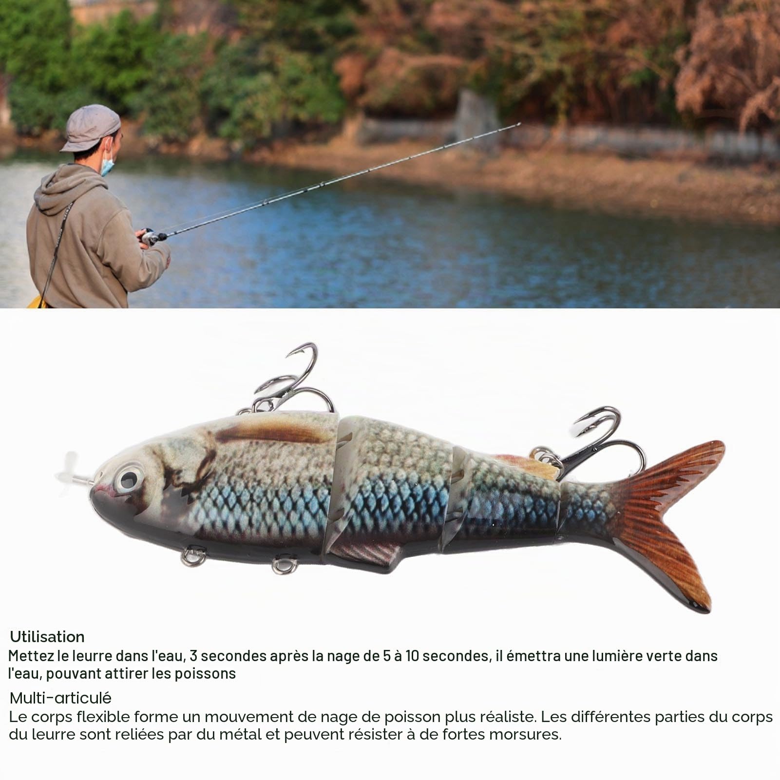 Leurre de Pêche Robotique, Leurre de Natation à Lumière LED Rechargeable par USB pour Matériel de Pêche au Bar, à la Truite et au Brochet