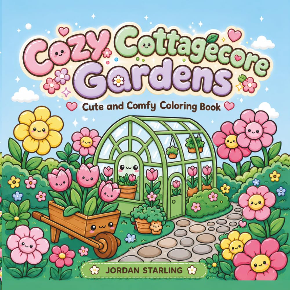 Cozy Cottagecore Gardens: Super Cute Kawaii Coloring Book for Adults and Teens - Simple Bold Flowers, Tiny Greenhouses, and Magic Nature Scenes (Cozy Cottagecore Coloring)