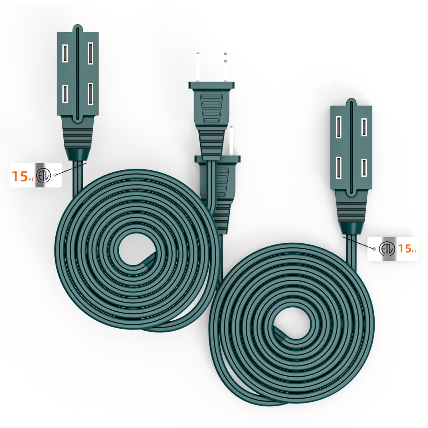 Kabel przedłużający do użytku w pomieszczeniach, 4,5 m, 2 ząbki, przedłużacz z osłoną bezpieczeństwa, płaski kabel, idealny do dekoracji bożonarodzeniowych i świateł, notowany w ETL, 2