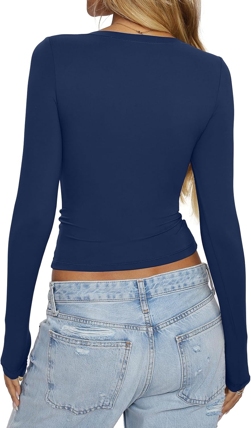 Womens Double Lined Scoop Neck Long Sleeve Shirts Fitted Basic Tee Y2k Going Out Tops Fall Clothes 2026 - Image 6