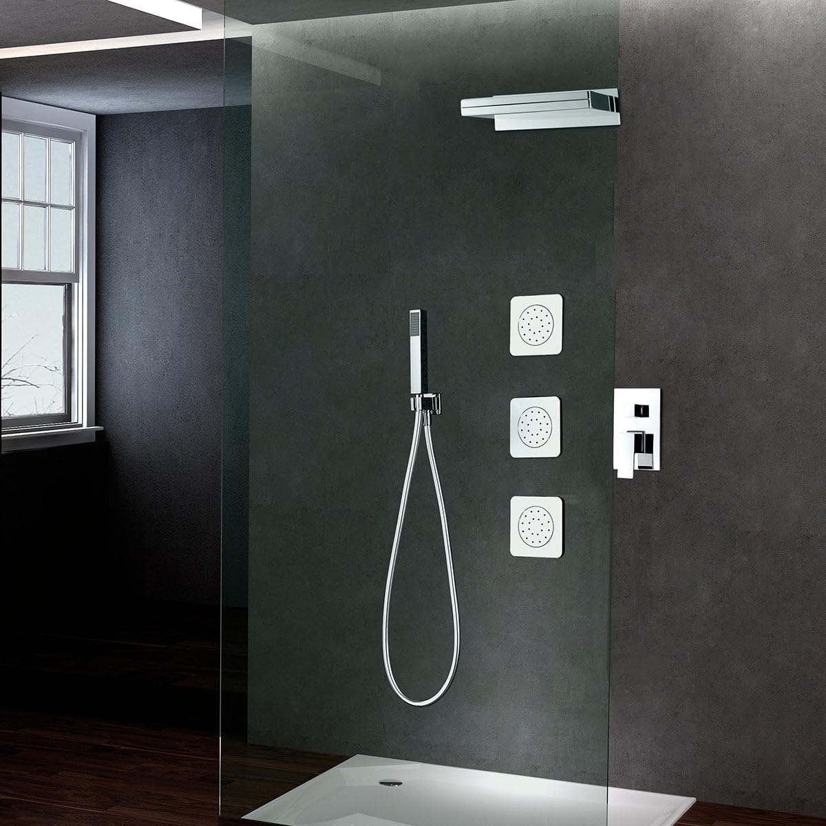 MIce - Conjunto ducha empotrada - ducha de diseño cascada de agua lleva 3 salidas jets circular MICEGPE008