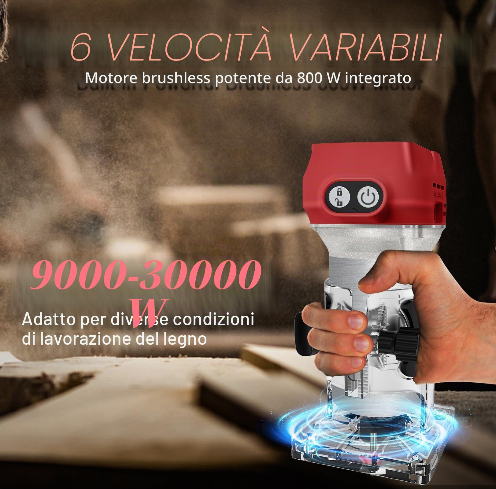 WingFly Fresatrice per Bordi a Batteria per Milwaukee M18 18V, Rifilatore Fresatrice Portatile Senza Spazzole per Lavorazione del Legno, con Set di Frese da 15 Pezzi
