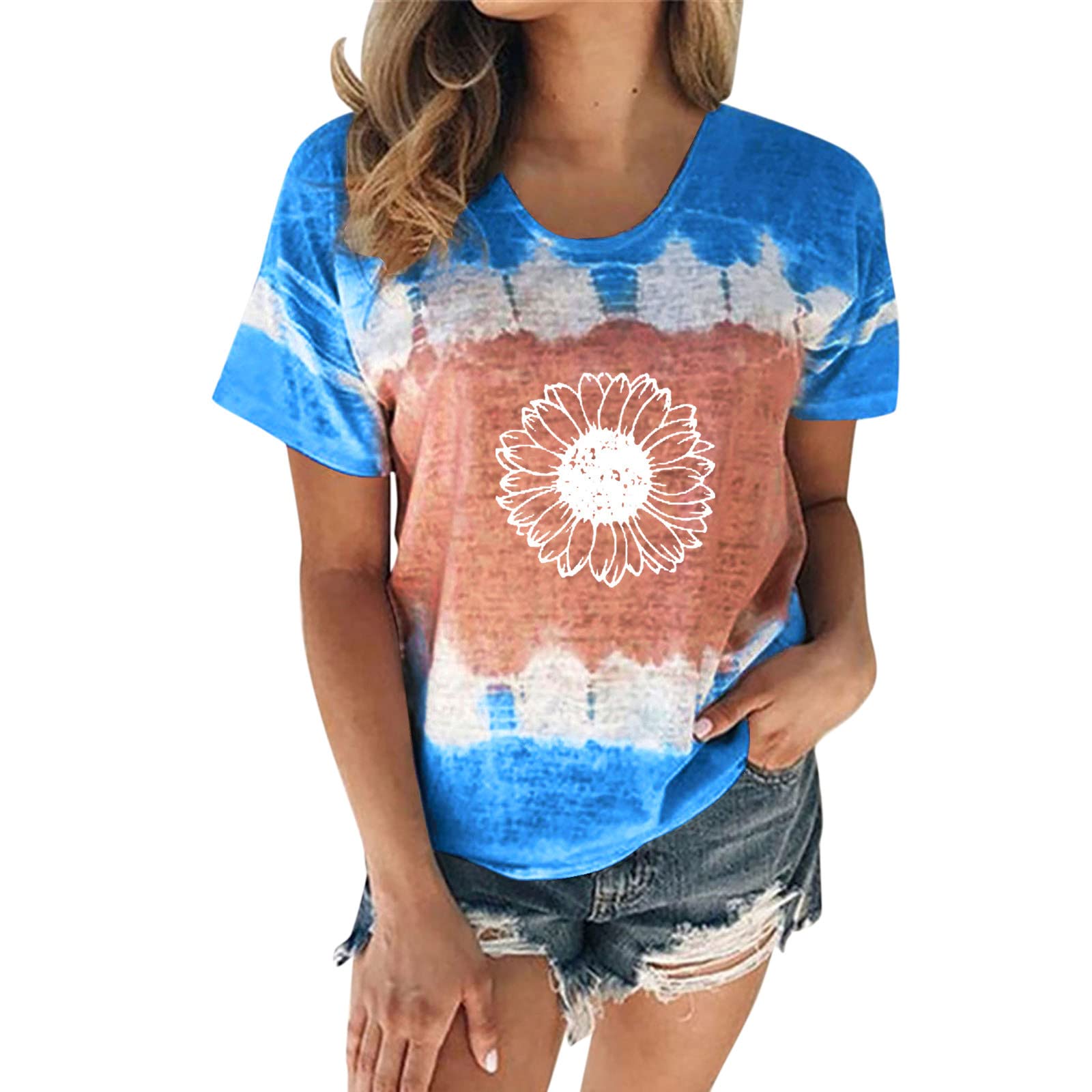 NOAGENJTBlack Tunic Tops for Women,Pullover for Ladies Vacation Basic Pullover Blouses Short Sleeved Blouses for Women