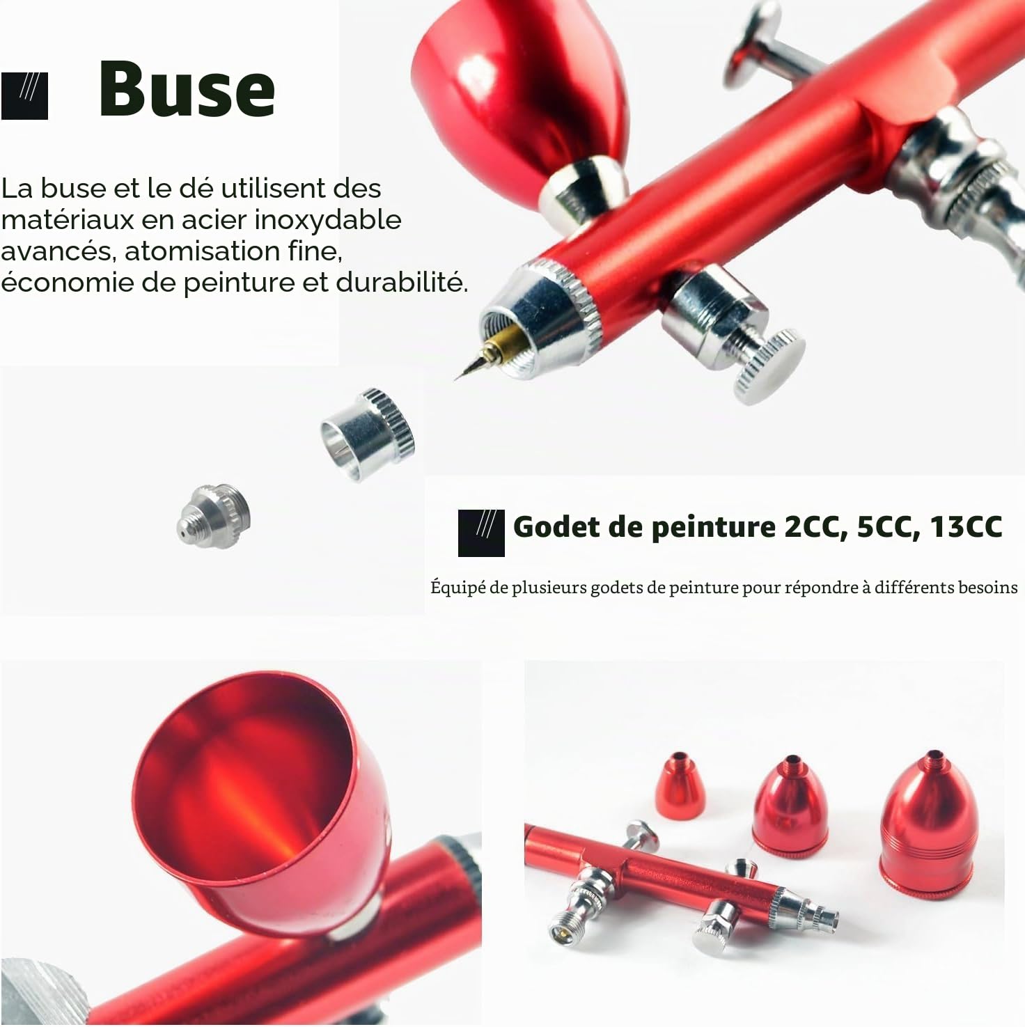 ABEST Kit de Pistolet à Peinture Aérographe Professionnel Double Action 0,2 mm, 3 mm, 5 mm Avec Trois Tasses de Capacité Différentes (2, 5, 13 CC) Pour Maquettes, Ongles, Peinture Corporelle