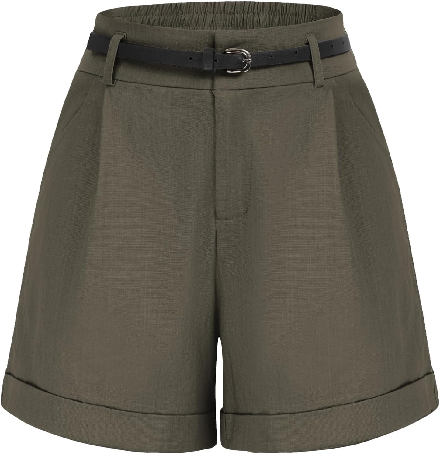 Belle Poque Women Bermuda Shorts Elastic Waist Wide Leg Shorts with Pockets & Belts