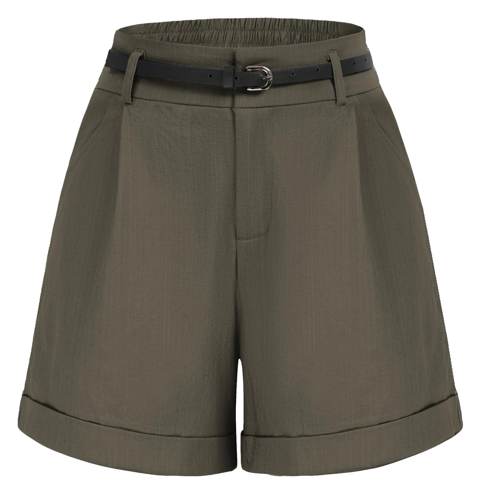 Belle Poque Women Bermuda Shorts Elastic Waist Wide Leg Shorts with Pockets &amp; Belts