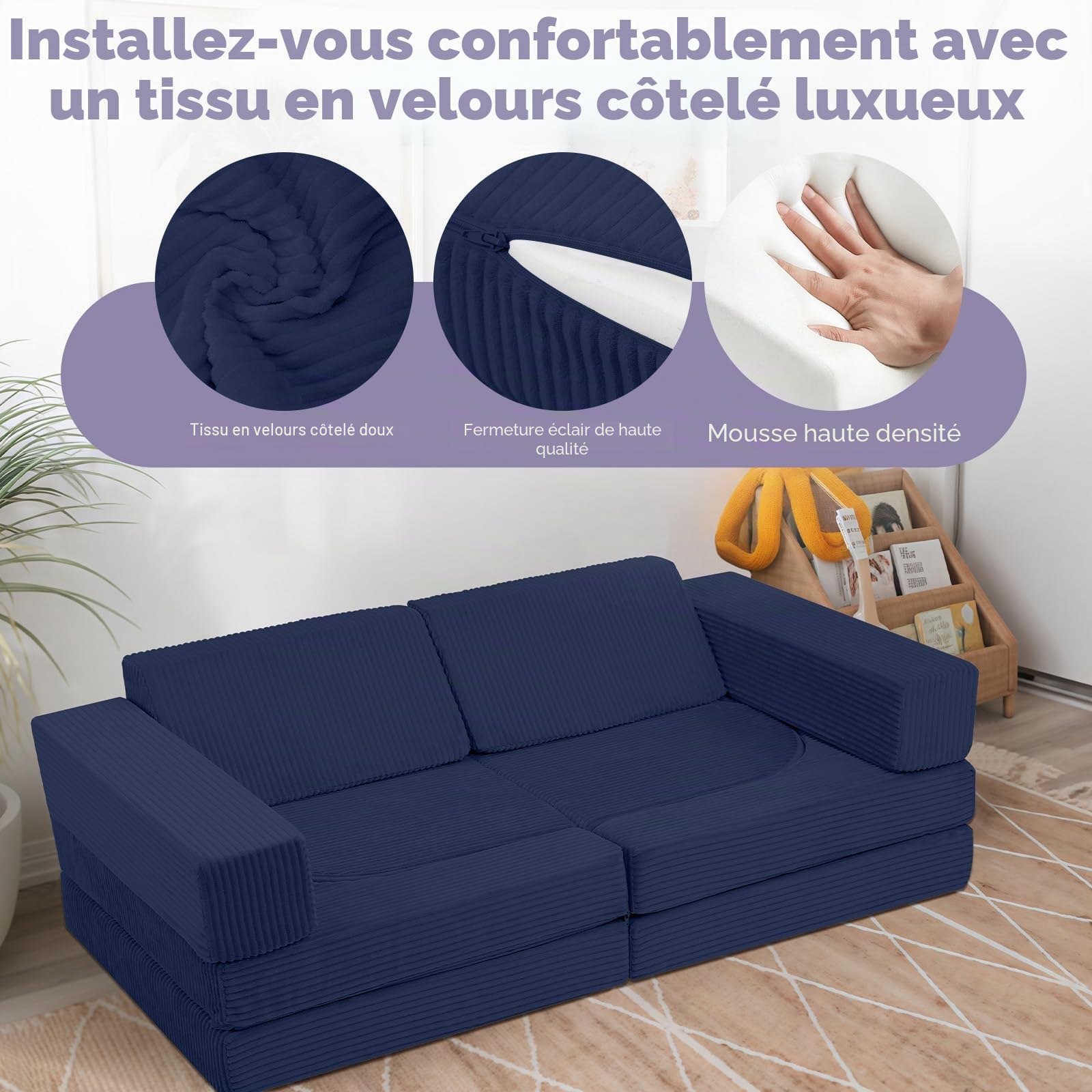 MeMoreCool Canapé modulaire 10 pièces en velours côtelé - Bleu