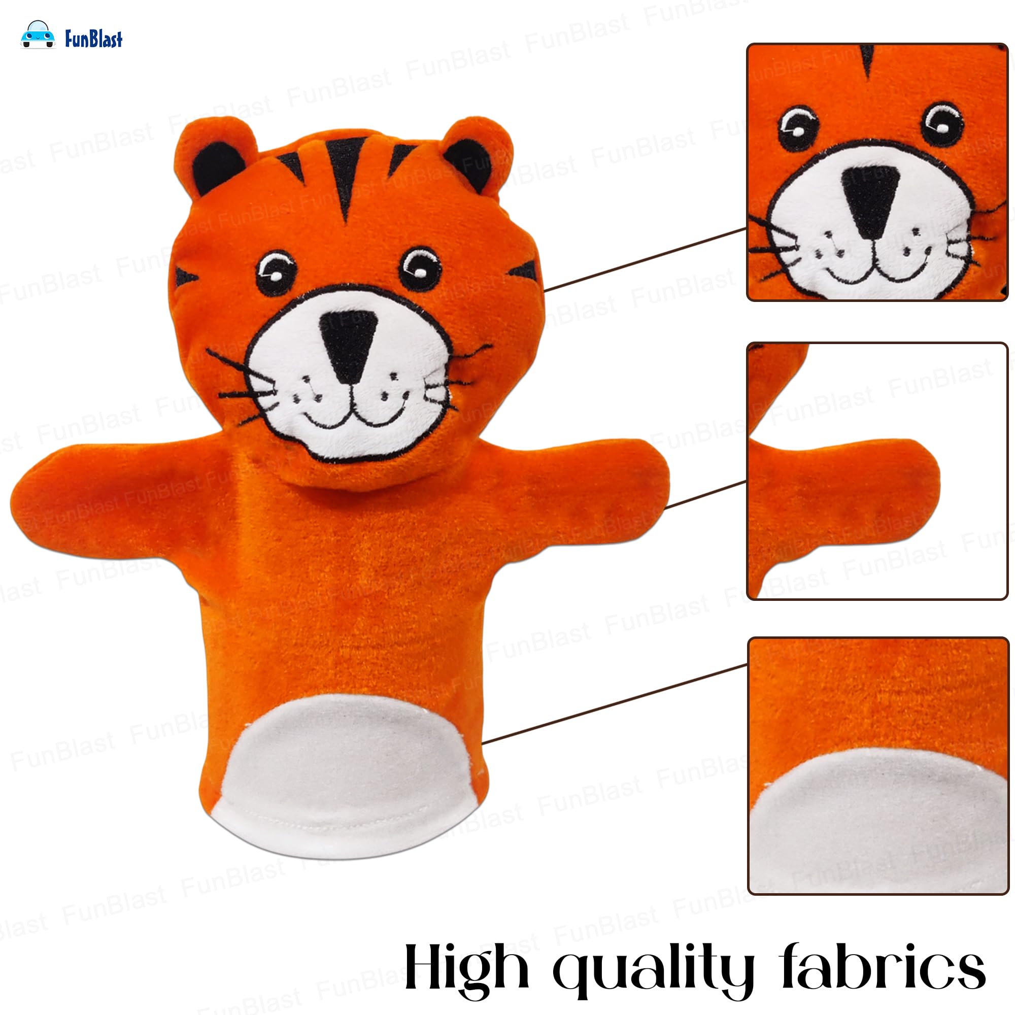 FunBlast Hand Puppets for Kids - Soft Puppets, Story Telling Puppet Toy, Plush Animals Puppet, Fun Play Learning Toys - Multicolor (Tiger) 4
