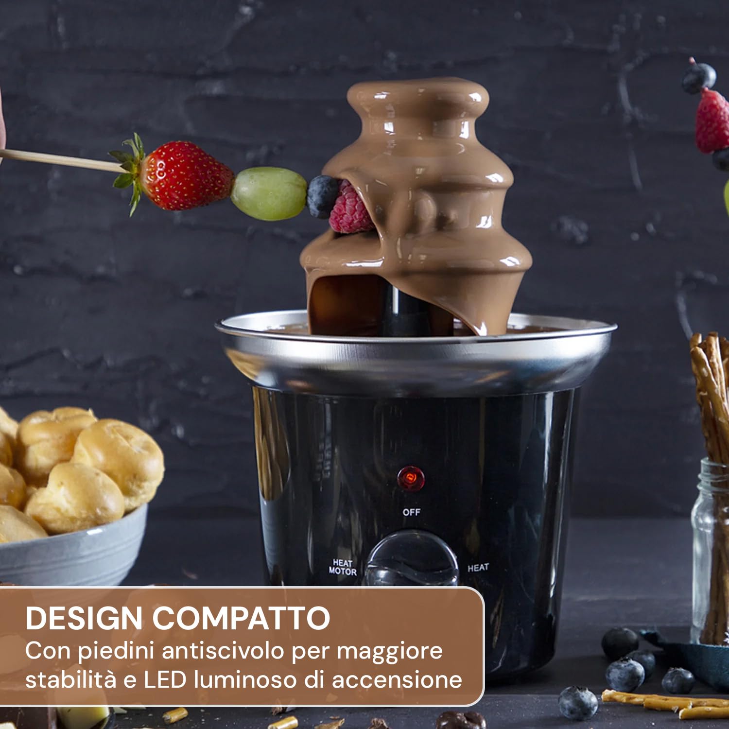 Wintem Fontana Elettrica di Cioccolato con Cascata a 3 Livelli 35W Nero - Ideale per Cene o Feste Speciali - Dotata di LED Luminso e Base Antiscivolo per Una Stabilità Ottimale - Elegante e Compatta