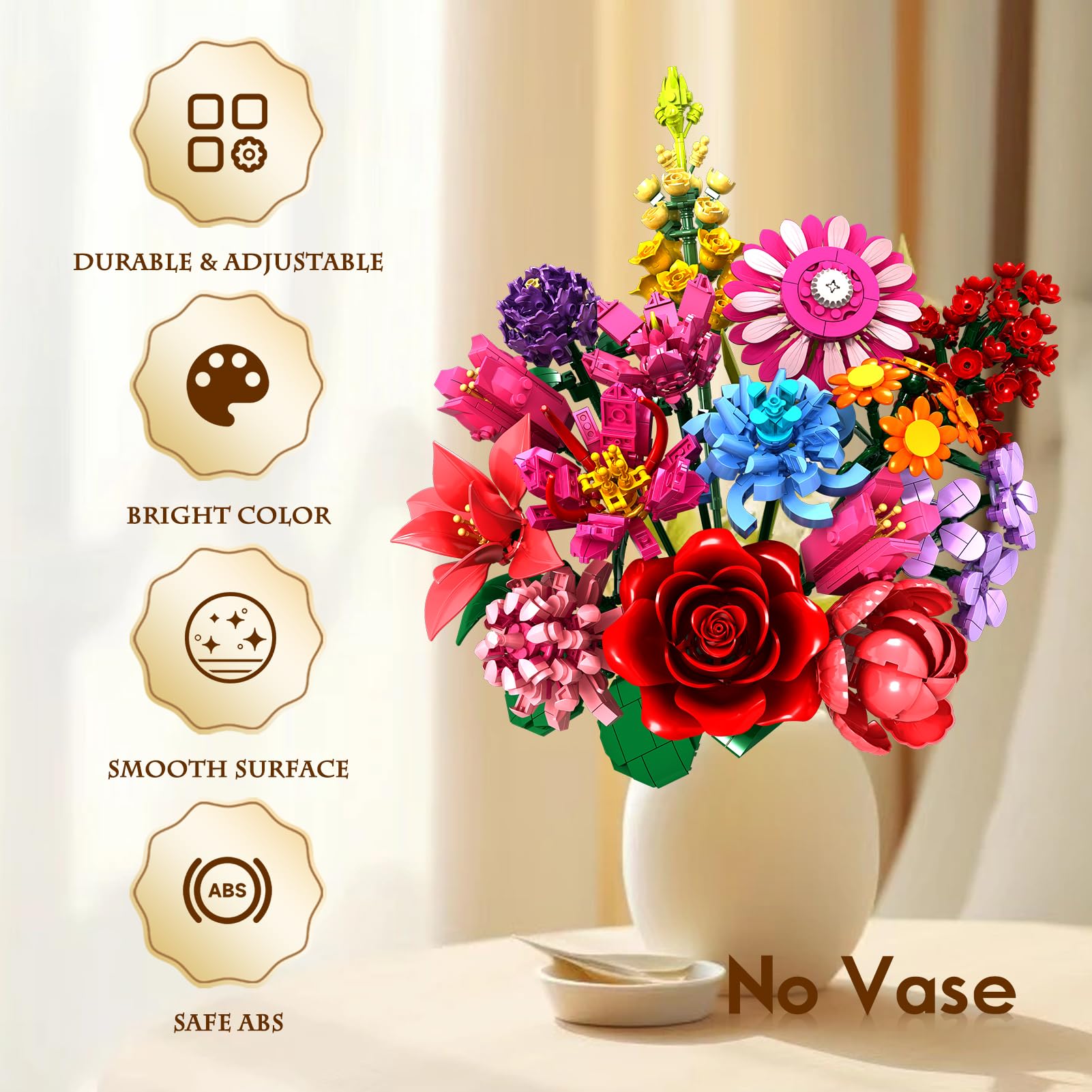 Flower Bouquet Building Set, 1316 Pcs DIY Artificial Flowers Kit with 14 Unique Botanical Designs - Image 2