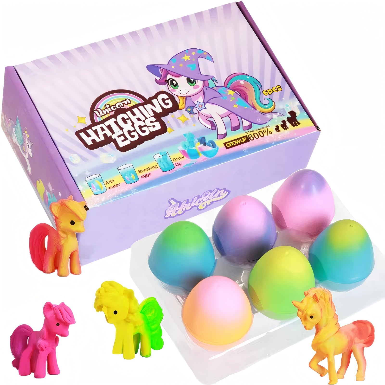 Hsmihair Unicorn Hatching Eggs for Kids, 6 Pack Growing Eggs That Hatch in Water, Hatching dinosaur egg for Girls Boys, Eeaster gifts for kids & Birthday Gift Ideas for Kids Age 3 4 5 6 7 8 (Unicorn)