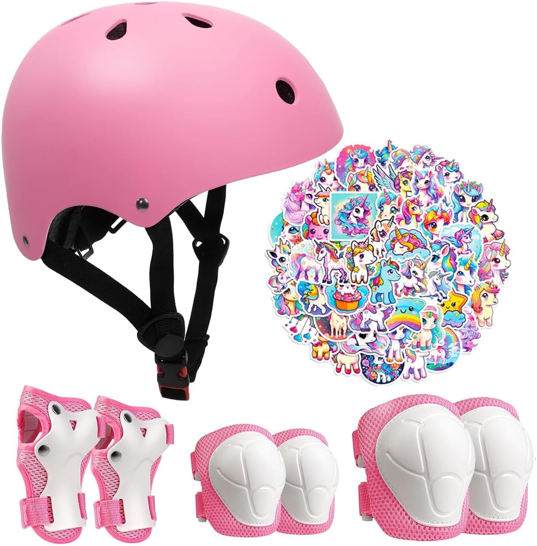 Kids Bike Helmet Set,CPSC Certified with Knee Elbow Wrist Pads Guards,Toddler Adjustable Black Helmet for Ages 2-3-5-8 Girls Child,Sports Protective Gear Set for Bicycle Skate Scooter