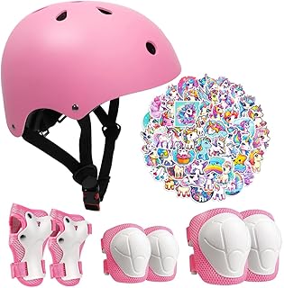 Kids Bike Helmet Set,CPSC Certified with Knee Elbow Wrist Pads Guards,Toddler Adjustable Black Helmet for Ages 2-3-5-8 Girls Child,Sports Protective Gear Set for Bicycle Skate Scooter
