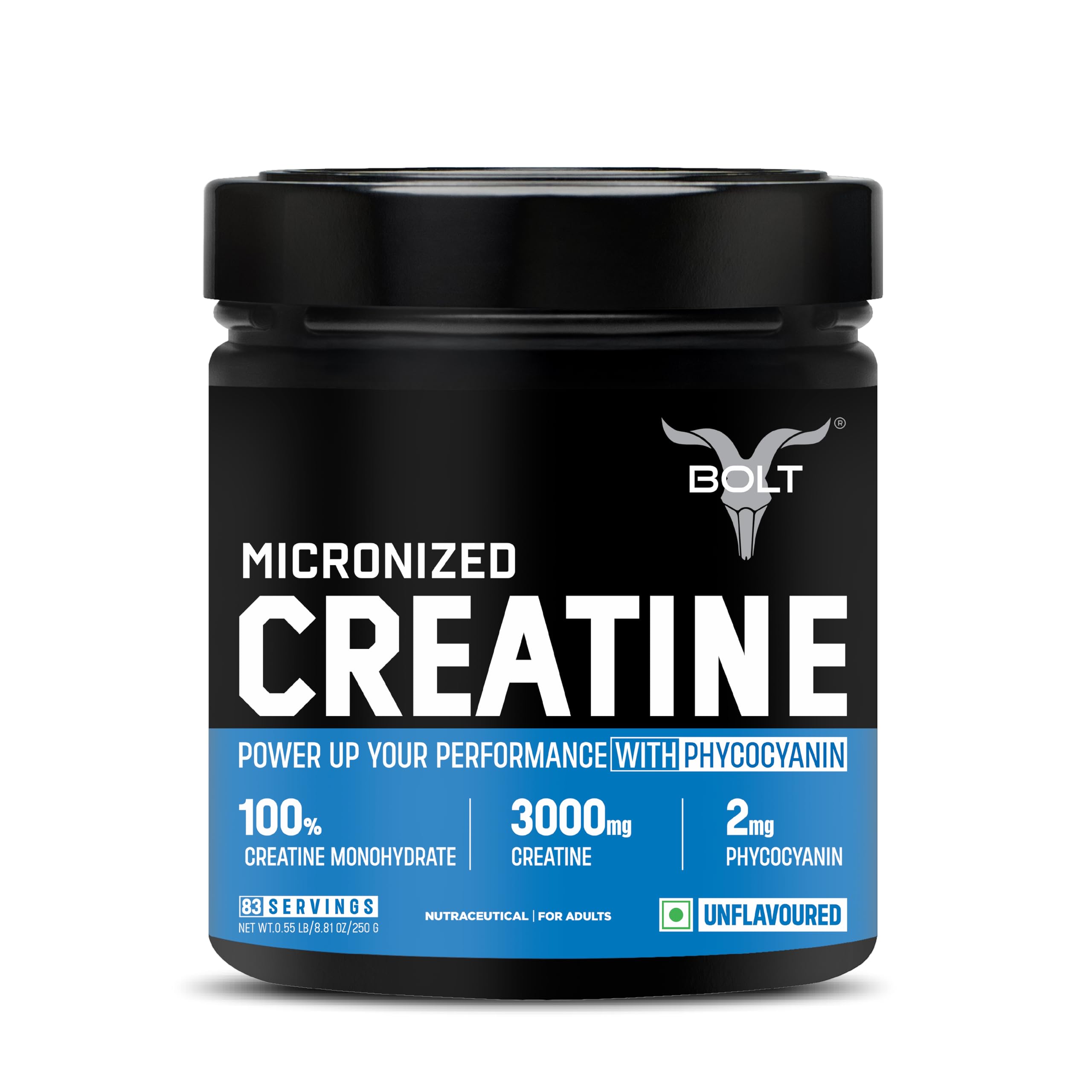Bolt Micronised Creatine Monohydrate 3000 Powder|With Phycocyanine|Boosts Athletic Performance|Provides Energy Support For Heavy Workout|Formulated In Usa|100 grams (0.55Lb),83 Serving|Unflavored-image-42
