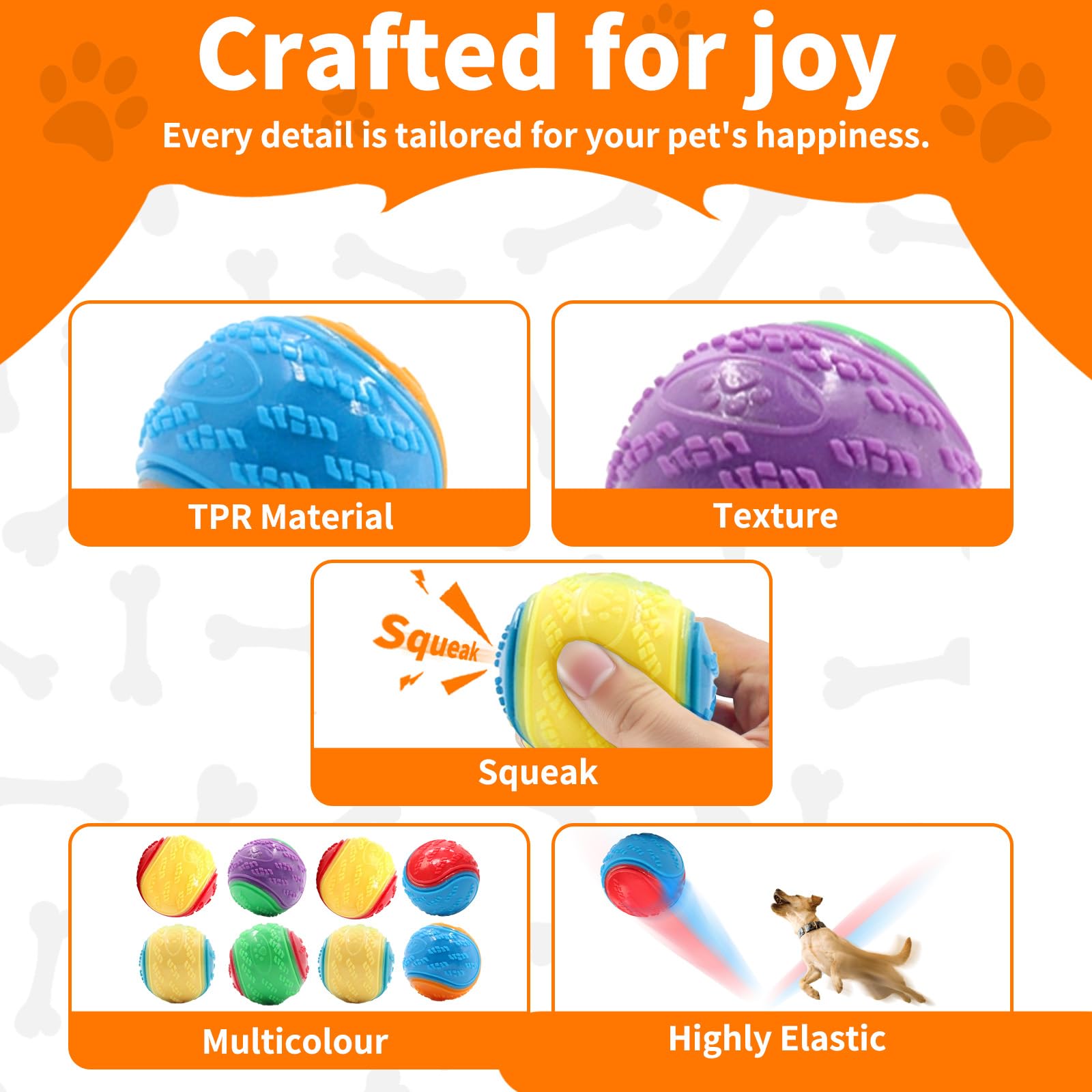 Qottmez 8Pcs Squeaky Dog Ball, Indestructible Dog Toys,Teeth Cleaning Dog Chew Toys,Interactive Balls for Dogs Training and Playing - Image 3