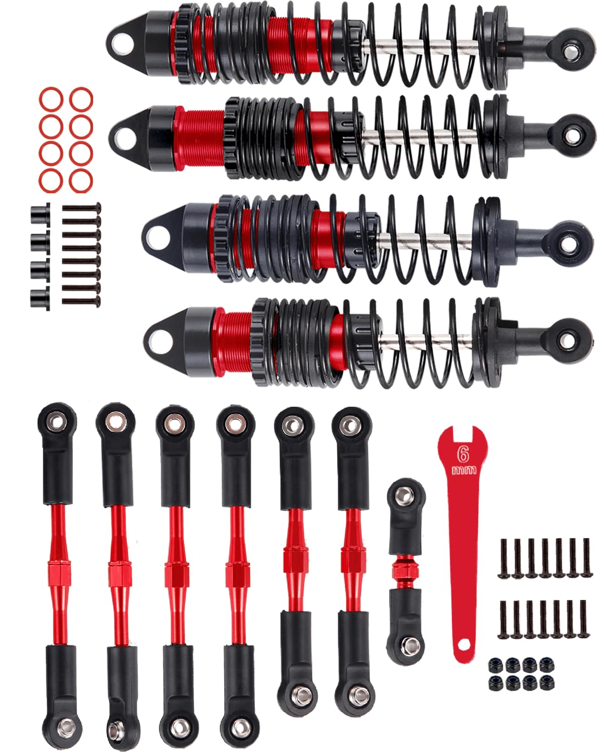 RCHuiWow RC Shocks & Adjustable Turnbuckles Upgrades Part for 1/10 Slash Stampede Rustler Bandit VXL 4X4,Aluminum Front Rear 4PCS Shocks Absorber & 7PCS Turnbuckles Camber Link,Red