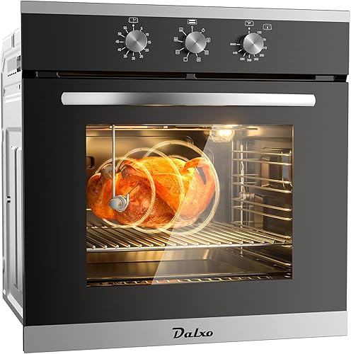 Horno de pared individual de 24 pulgadas con 2 estantes Dalxo de 2.6 pies cúbicos, horno de pared eléctrico integrado con perilla mecánica, horno de