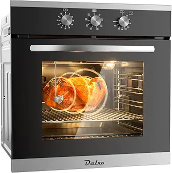 24'Electric Single Wall Oven with 2 Racks 2.6 cu. ft., 8 Functions, Built-in Wall Oven Mechanical Knob, 360°Rotisserie, 220V 3200W True Convection Wall Oven, Safety Lock, Timer, 304 Stainless