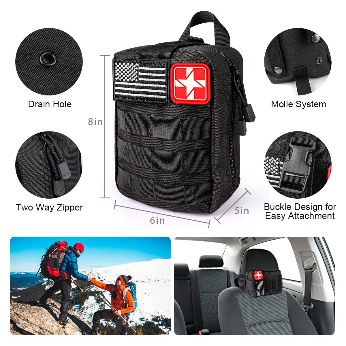 Kits de supervivencia, 222 piezas de equipo de supervivencia de emergencia, kits de primeros auxilios con sistema Molle, bolsa compatible, equipo de campamento al aire libre, kits de emergencia para