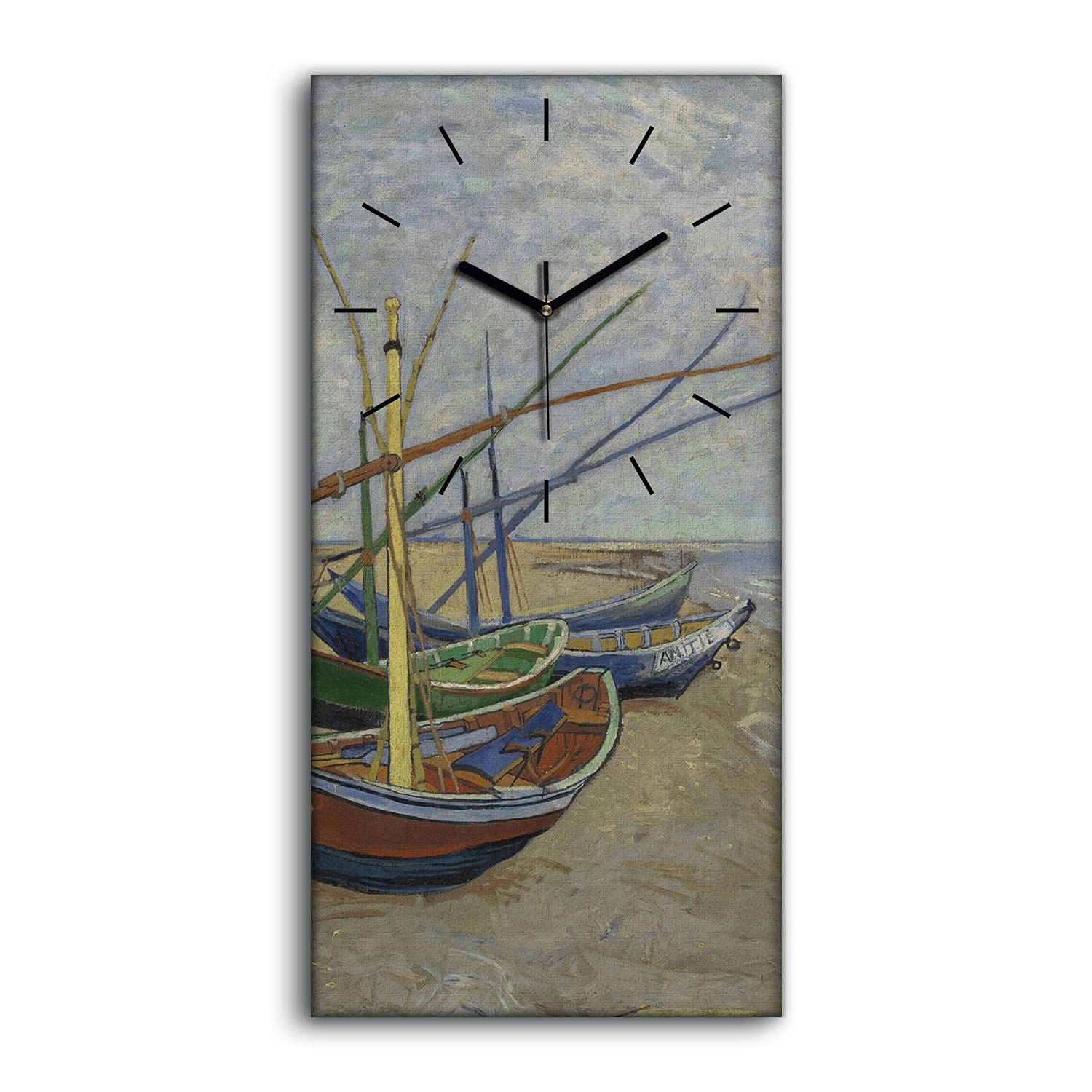 Horloge sur Toile Bateaux de Pêcheurs Decor Mur Art Moderne 30x60cm