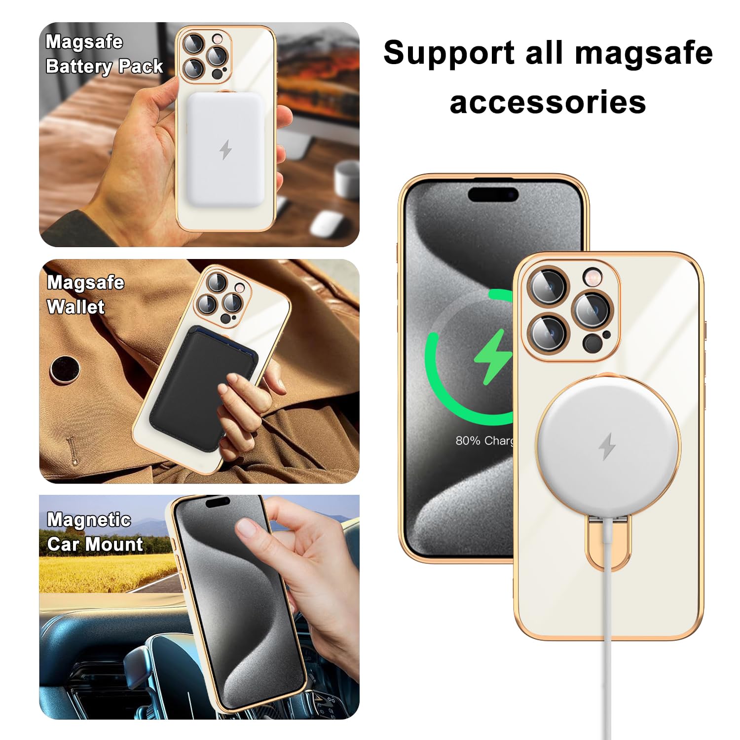 Custodia DINICK Per IPhone 16 Con Protezione Obiettivo Fotocamera - Compatibile MagSafe, TPU Morbido Con Lati Glitter Oro, Antigraffio, Magnetica, Sottile (6,1 Pollici)
