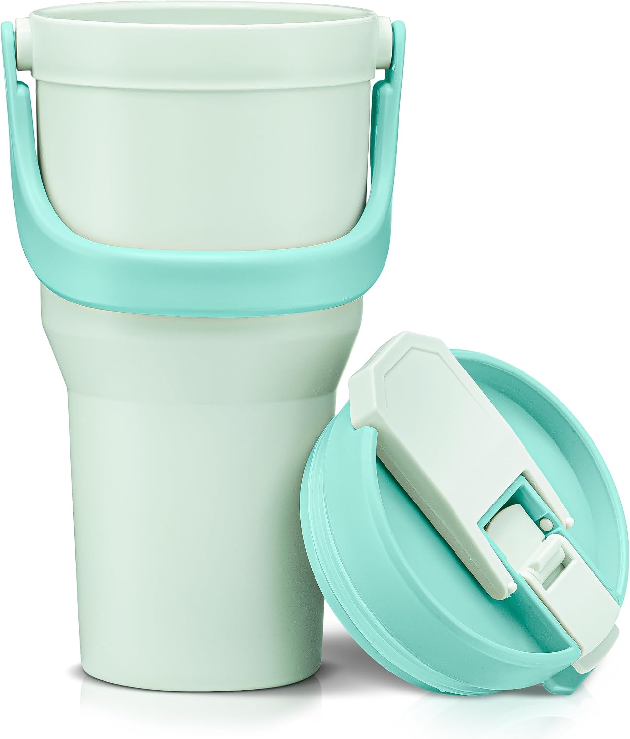 Large Insulated Reusable Travel Mug with Handle, for Hot & Cold Drinks Durabile BPA-Free Plastic, Microwave & Dishwasher Safe, Portable Travel Coffee Tumbler Cup - 100% Leakproof Lid - 32 oz (Teal)