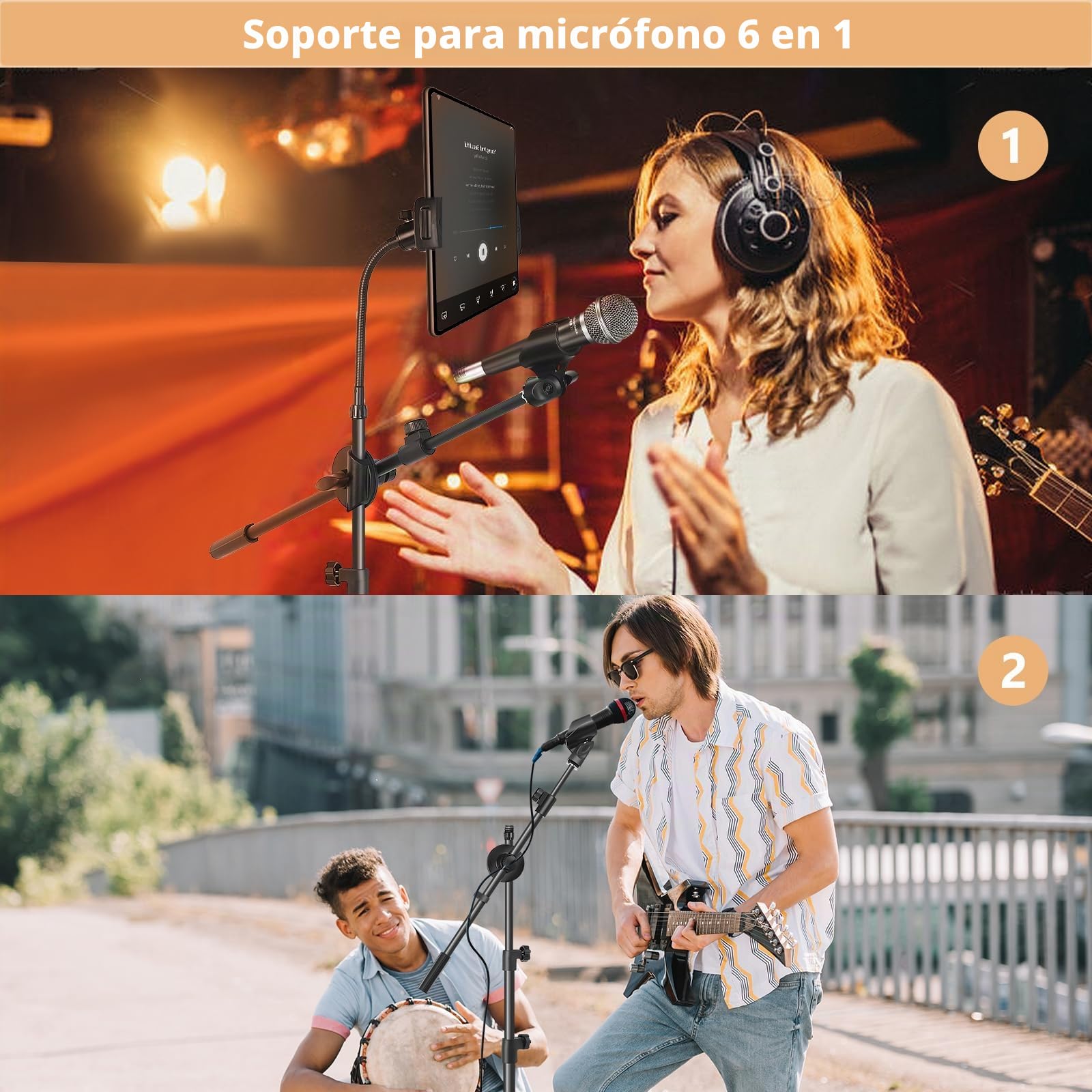 Soporte de Micrófono 6 en 1 - Cuello de Cisne Con Clips para Tableta y Teléfono - Conmutación Libre Con Bolsa