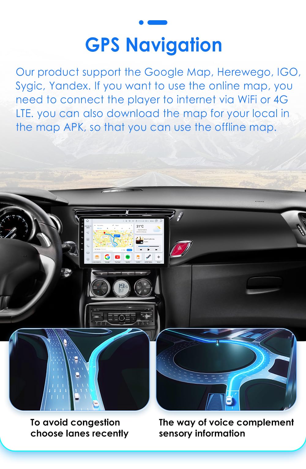 Autoradio Android 13 pour Citroën C3 DS3 2010-2016, 8 cœurs 4G + 32 Go Navi Support autoradio sans Fil Carplay/Android Auto Bluetooth Dab WiFi 4G Lien Miroir caméra arrière/Avant (Noir)