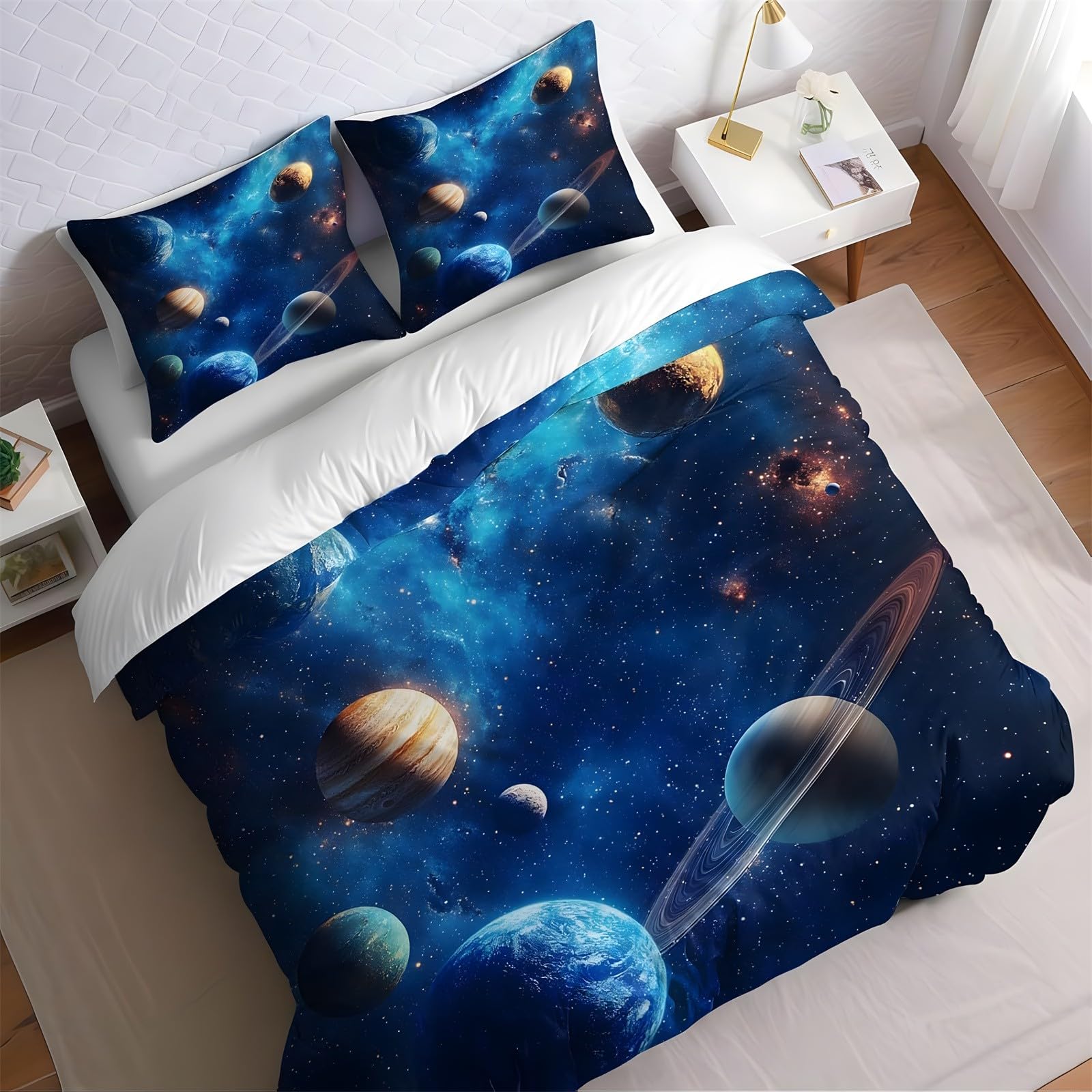 Funda Nordica Cama 90 Infantil Universo Funda Nordica 150x200 cm de Microfibra Azul con Cierre de Cremallera con 2 Funda Almohada 50x75 cm