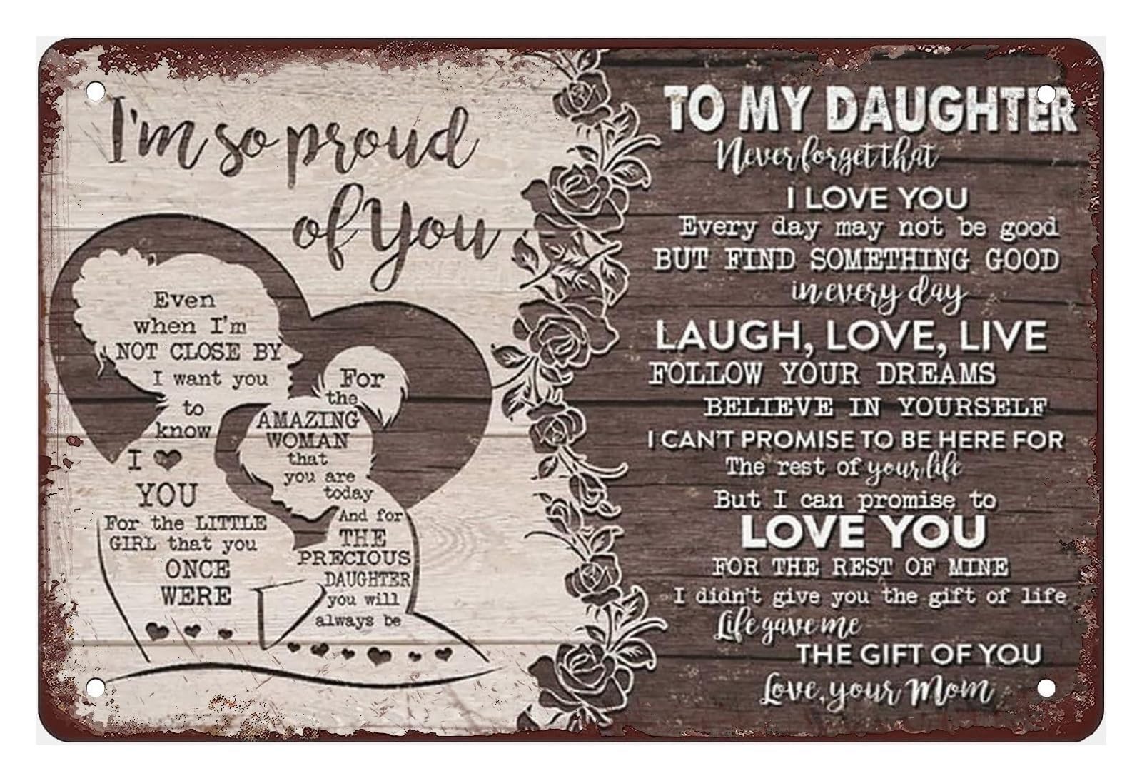 PKNVKZIDK Distressed Tin Sign To My Daughter Always Remember How Proud I Am Heartfelt Decor for Bathroom Laundry Room Entryway 8 X 12 inch