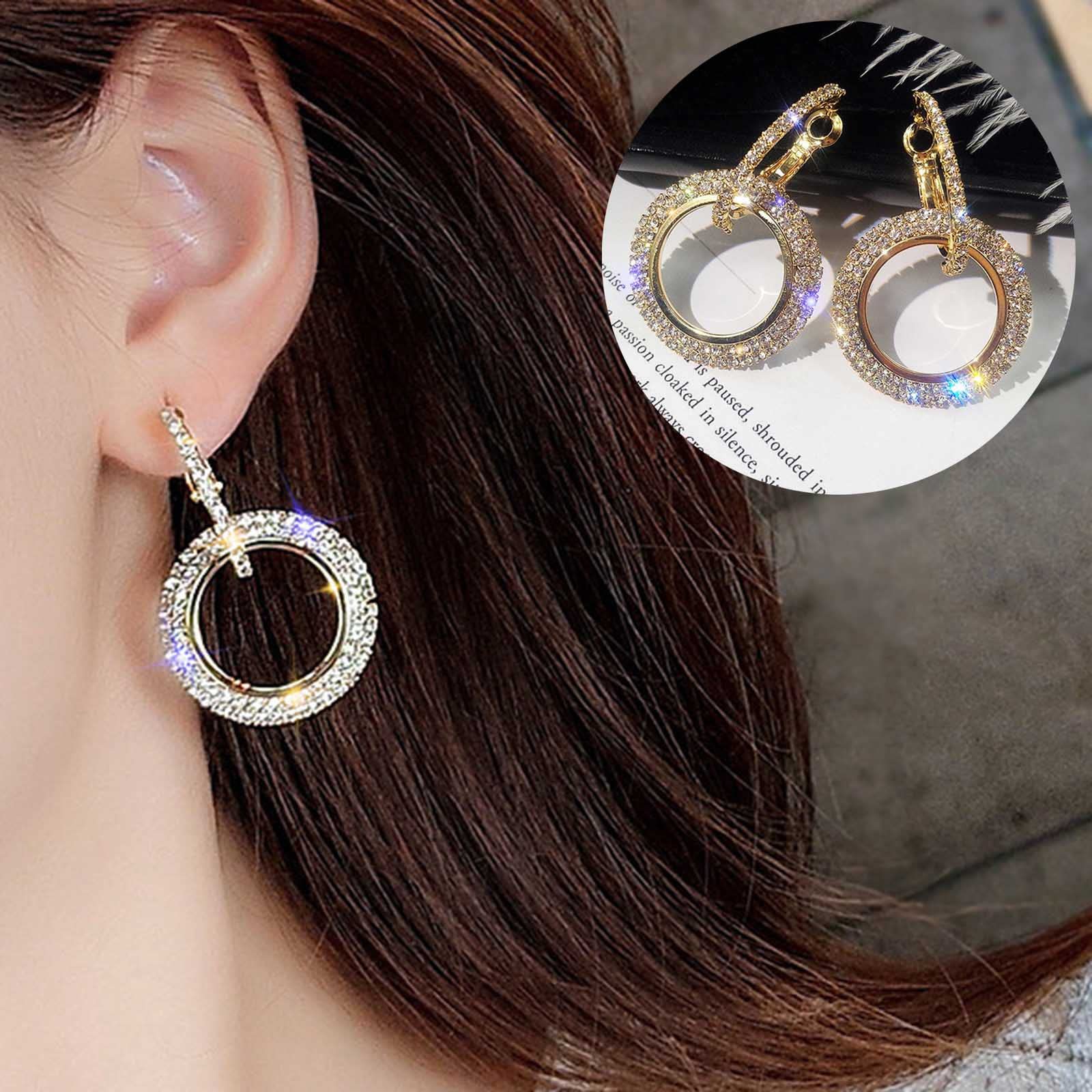 Orecchini A Cerchio Con Zirconi Cubici – Pendenti Ad Incastro, Placcati Oro, Con Stris, Per Donna