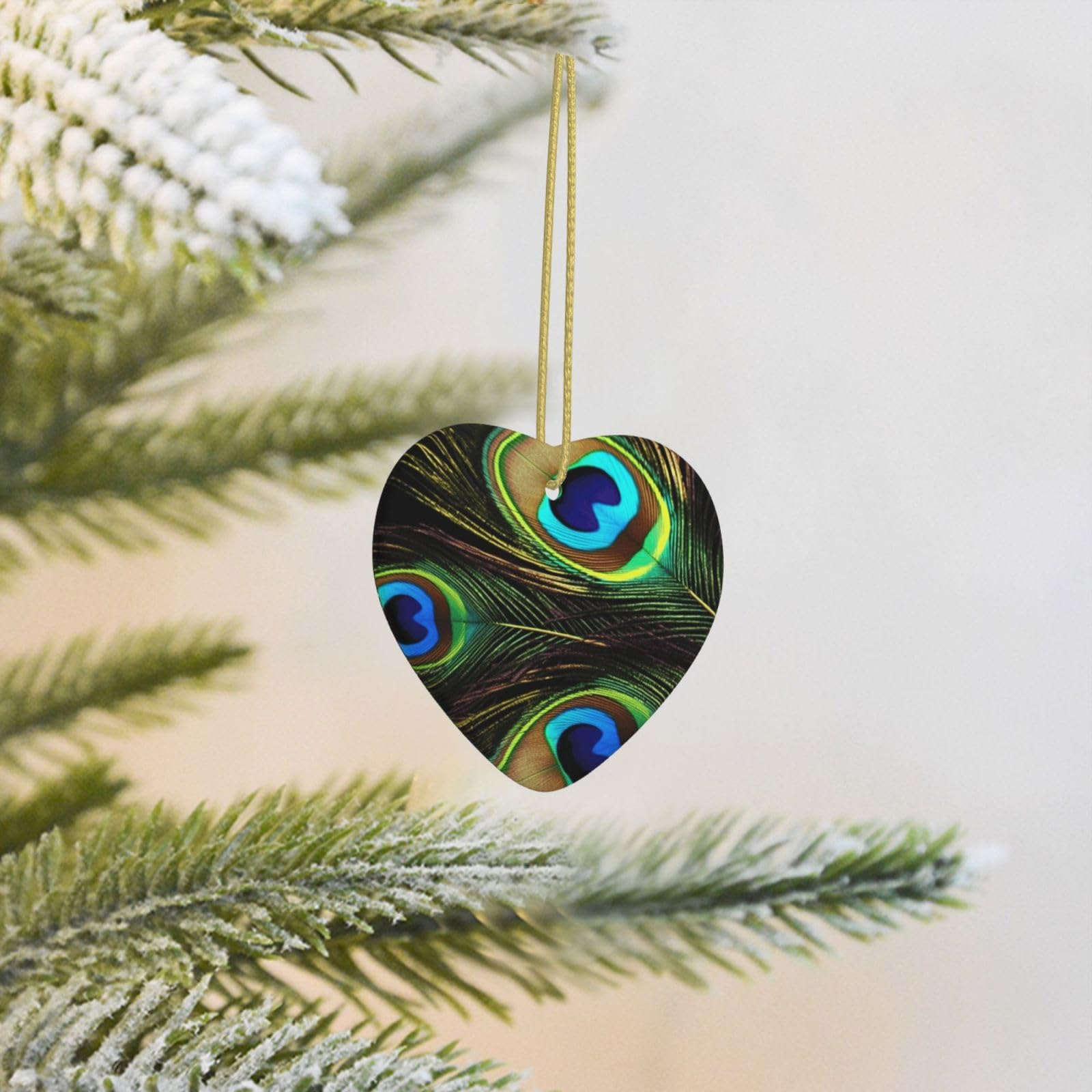 2025 Christmas Tree Decoration Hanging Heart Ornament Peacock Feathers Ceramic Ornaments Christmas Tree Decorations Round Pendants for Xmas Tree Winter New Year Party Supplies