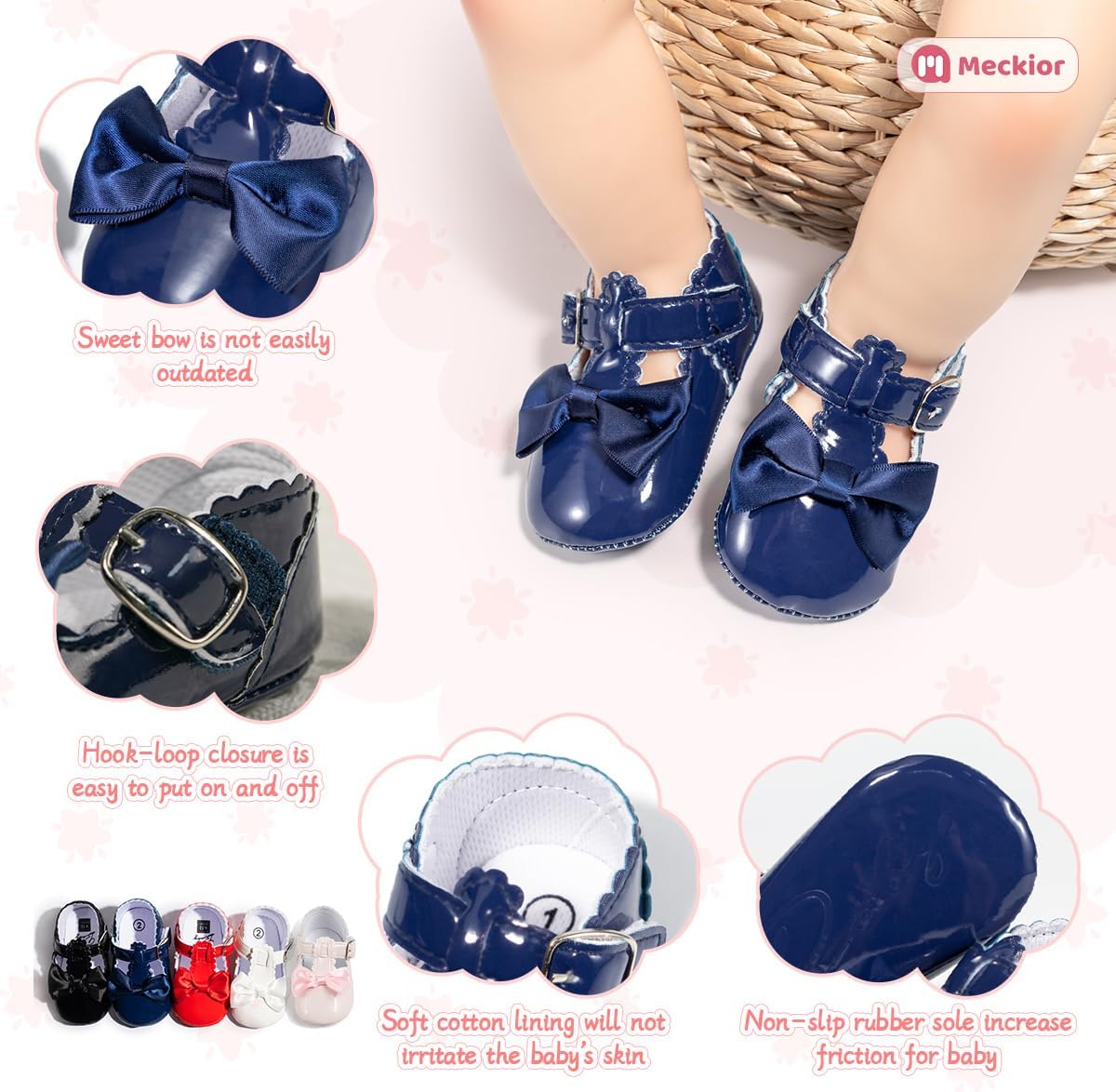 Meckior Infant Baby Girls Soft Sole Bowknot Princess Wedding Dress Mary Jane Flats Prewalker Newborn Light Baby Sneaker Shoes - Image 5