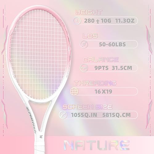 Miniatura 3 de Raqueta de tenis  Juego de raqueta de tenis con mango cómodo, raqueta de tenis de 27 pulgadas para adultos, la serie Natural incluye 3 pelotas de